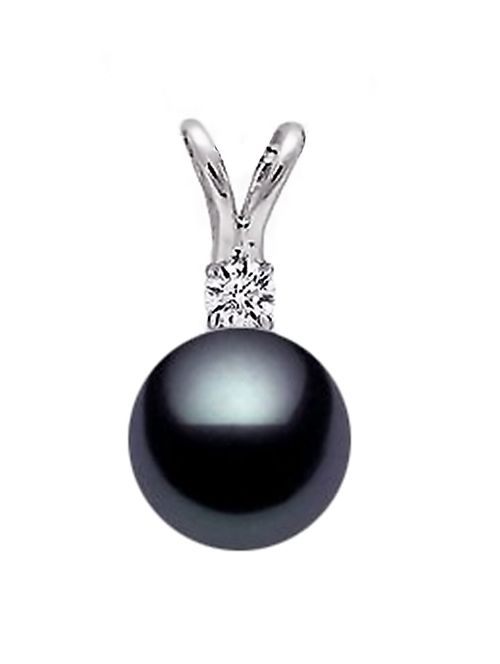 9-9.5mm AAA Japanese Black Akoya Pearl Pendant 14k White Gold & Diamond