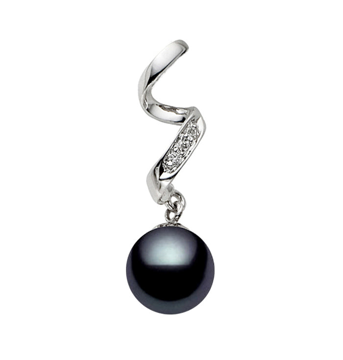 8.5-9mm AAA Japanese Black Akoya Pearl Pendant 14k White Gold & Diamond