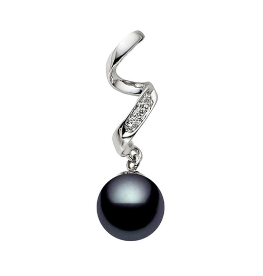 8.5-9mm AAA Japanese Black Akoya Pearl Pendant 14k White Gold & Diamond