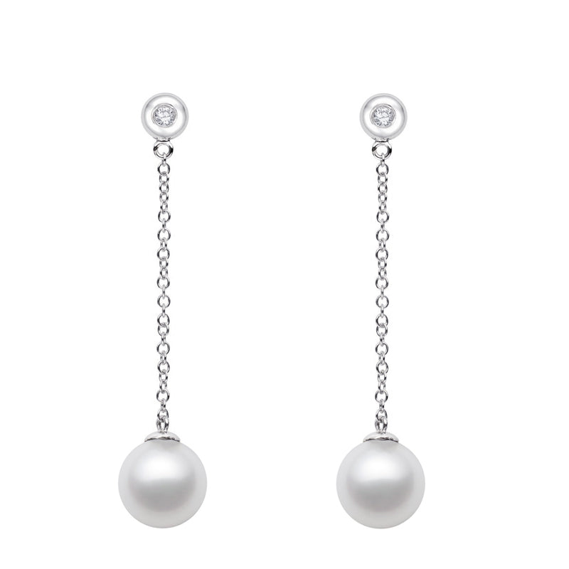 7-9.5mm AAA Japanese Cultured Akoya Pearl Earrings 14k White Gold & White Sapphires