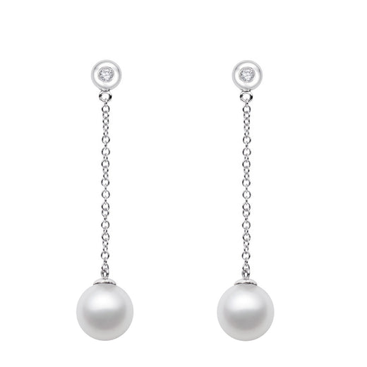 7-9.5mm AAA Japanese Cultured Akoya Pearl Earrings 14k White Gold & White Sapphires