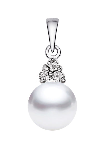 8.5-9mm AAA Japanese White Akoya Pearl Pendant 14k White Gold & Diamonds