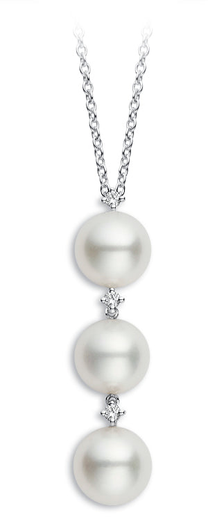 7-9mm AAA Japanese White Akoya Pearl Pendant 14k White Gold & Diamonds