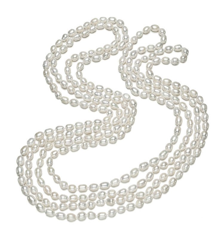 7x8mm White Freshwater Cultured Pearl Necklace AA+ Quality 48"