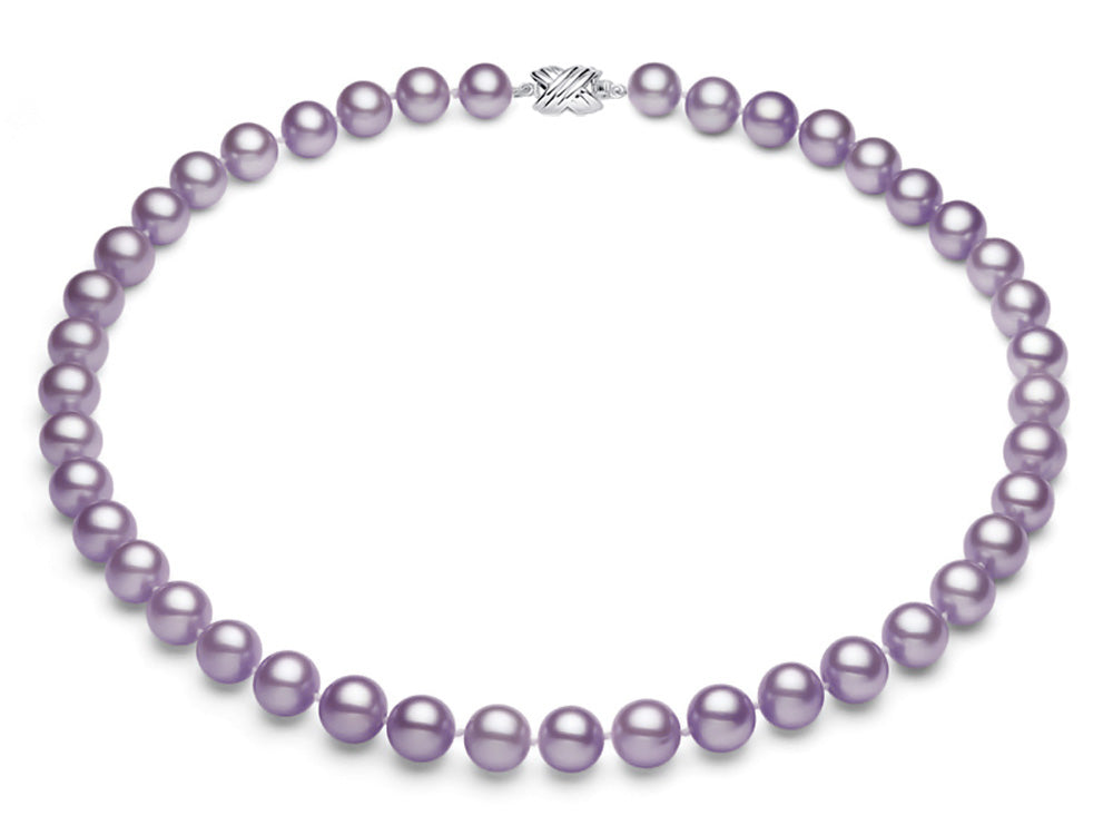 8-10mm Lavender Freshwater Pearl Necklace AA+ Quality with a Tiffany-Style Sterling Silver Clasp
