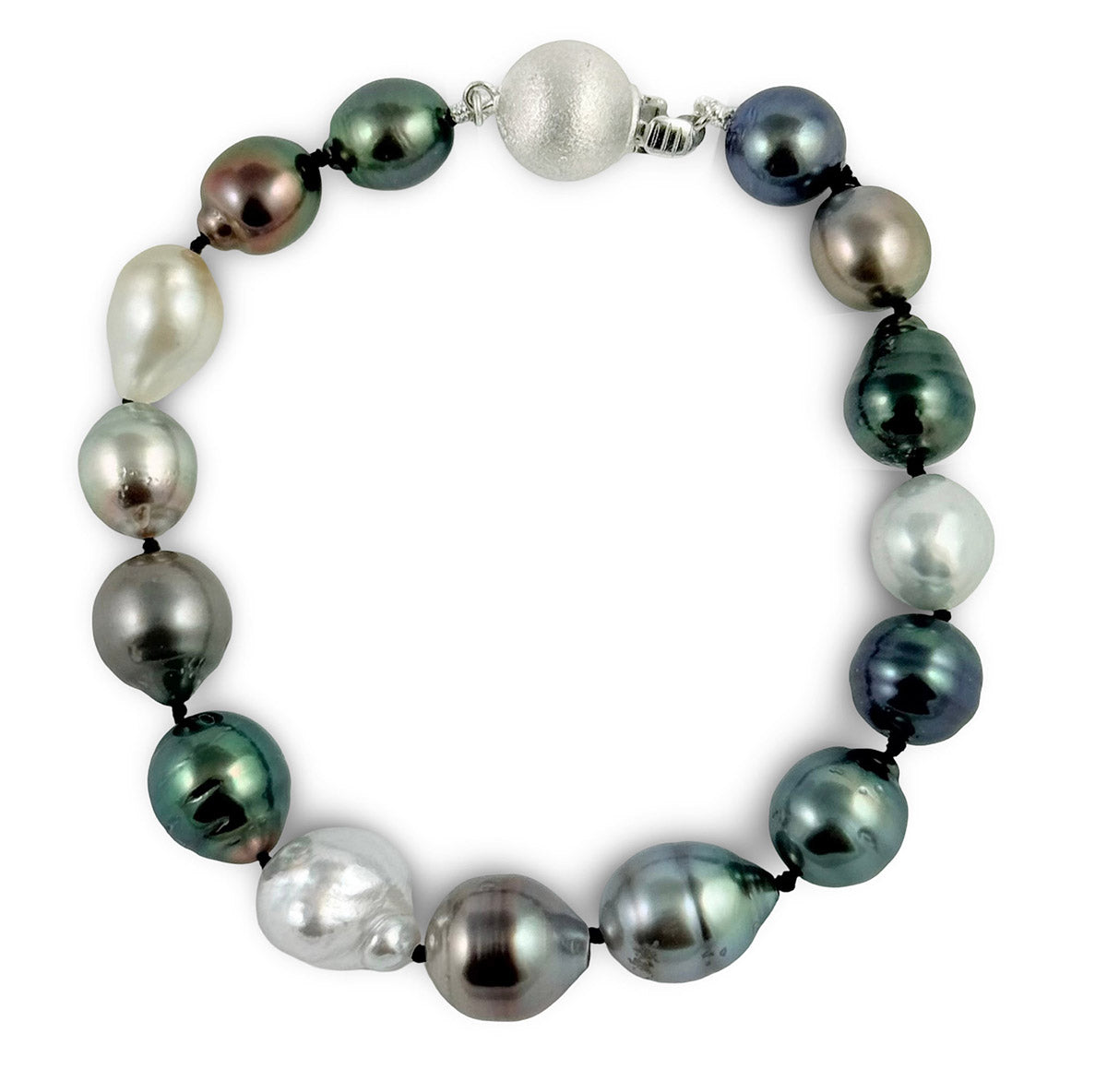 8-10mm Multicolor Tahitian and South Sea Cultured Pearl Bracelet AA+ Quality with a Stylish Clasp, 7.5"