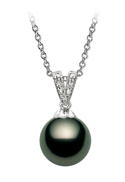 AAA Quality Tahitian Pearl Pendant 14k White Gold & Diamonds
