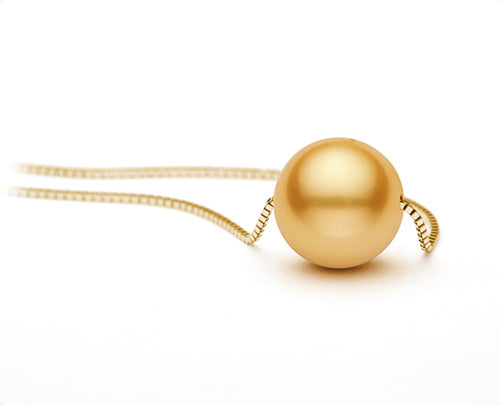 12-12.5mm Golden South Sea Cultured Pearl Solitaire Necklace AAA Quality with 14k Yellow Gold Box Chain