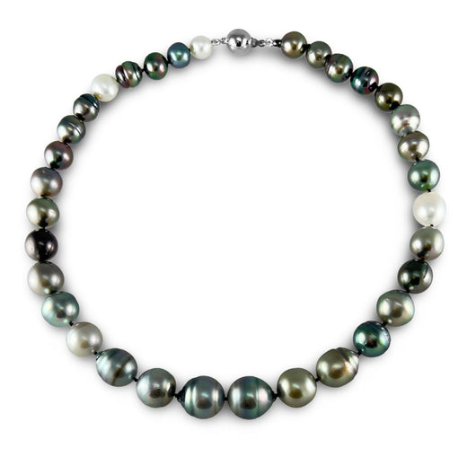 8.5-14mm Multicolor Tahitian and South Sea Cultured Pearl Necklace AA+ Quality with Stylish Sterling Silver Clasp, 17"
