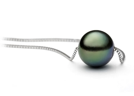 11mm Tahitian Pearl Solitaire Necklace AA+ Quality with a Sterling Silver Chain