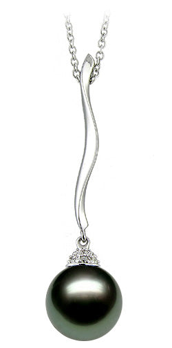 10-11mm AAA Quality Tahitian Pearl Pendant 14k White Gold & Diamonds
