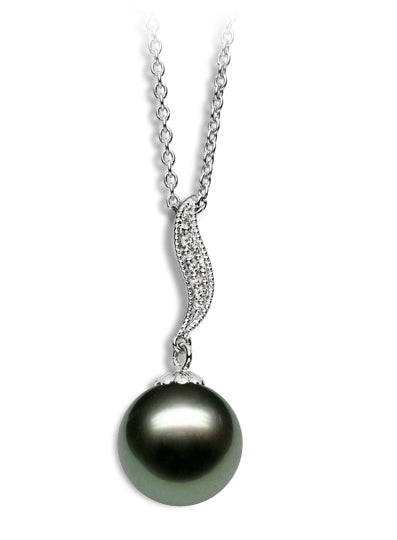 AAA Quality Tahitian Pearl Pendant 14k White Gold & Diamonds