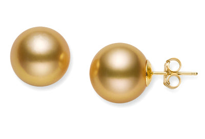 8-9MM AAA Quality Golden South Sea Pearl Stud Earrings 14K Yellow Gold