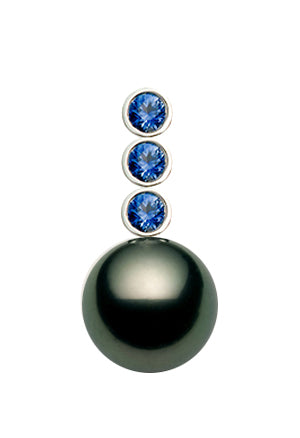 9-10.5mm AAA Quality Tahitian Pearl Pendant 14k White Gold & Blue Sapphires