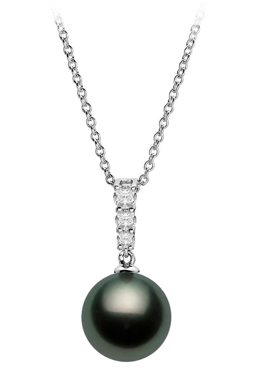 AAA Quality Tahitian Pearl Pendant 14k White Gold and White Sapphires