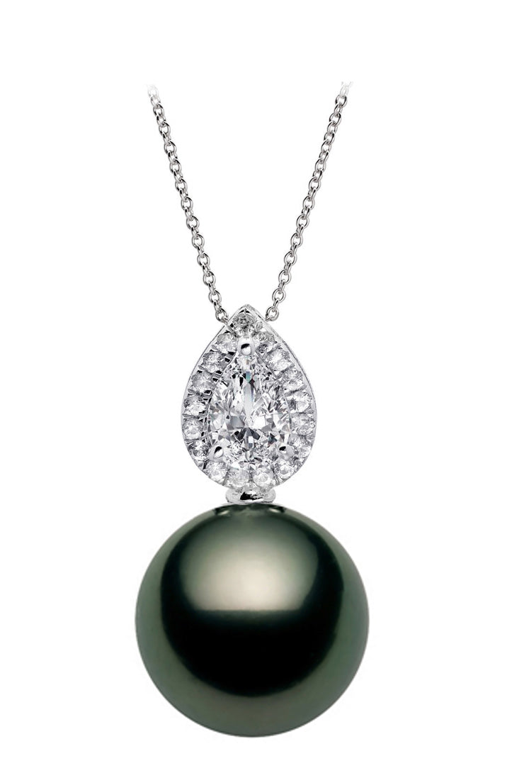 AAA Quality Tahitian Pearl Pendant 14k White Gold & White Sapphires