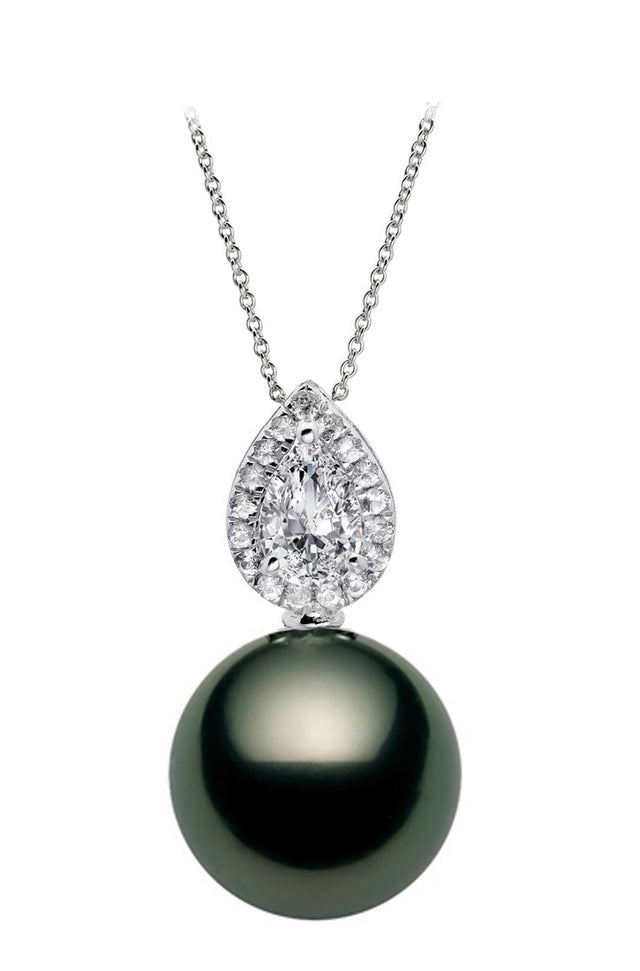 AAA Quality Tahitian Pearl Pendant 14k White Gold & White Sapphires