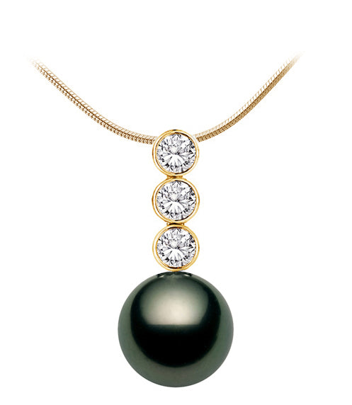 AAA Quality Tahitian Pearl Pendant 18k Yellow Gold & Diamonds