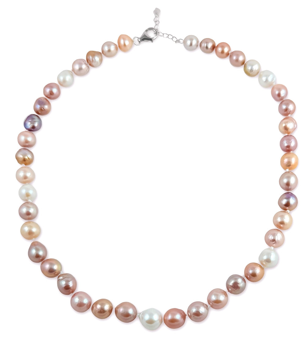 8.5-10mm Multicolor Freshwater Pearl Necklace AA+ Quality Sterling Clasp with an Extension 18"-19"