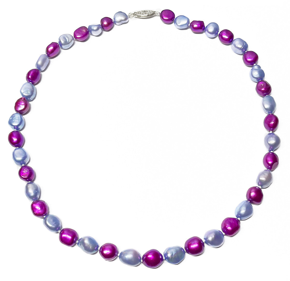 8.5-10mm Stylish Cranberry and Blue Multicolor Freshwater Cultured Pearl Necklace AA+ Quality 18" with a Sterling Silver Clasp