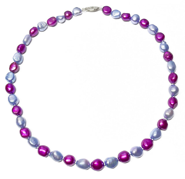 8.5-10mm Stylish Cranberry and Blue Multicolor Freshwater Cultured Pearl Necklace AA+ Quality 18" with a Sterling Silver Clasp