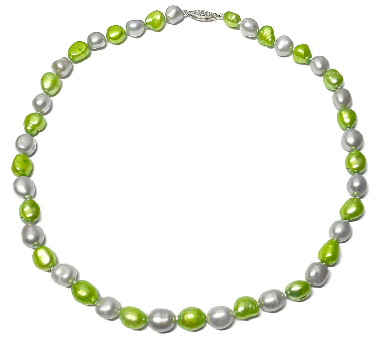 8.5-10mm Stylish Gray and Green Multicolor Freshwater Cultured Pearl Necklace AA+ Quality 18" with a Sterling Silver Clasp