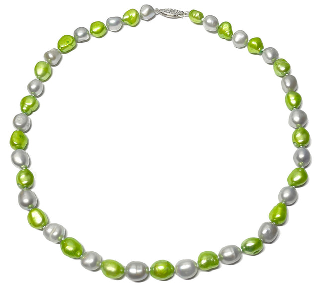 8.5-10mm Stylish Gray and Green Multicolor Freshwater Cultured Pearl Necklace AA+ Quality 18" with a Sterling Silver Clasp