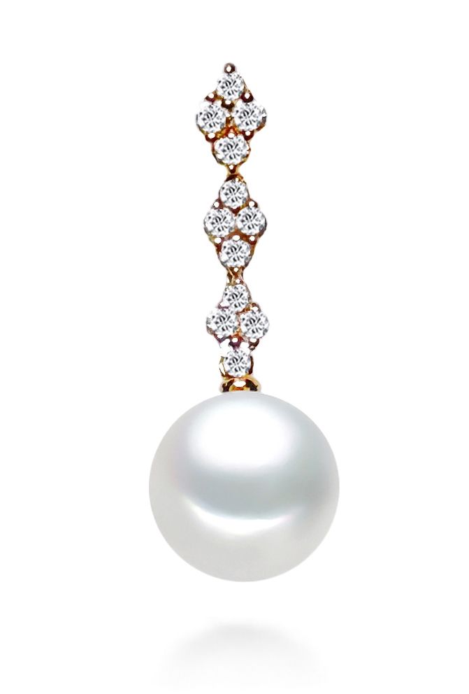 8.5-11mm White Freshwater Pearl Pendant with Diamonds AAA Quality 14k Rose Gold with Diamonds