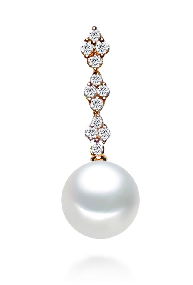 8.5-11mm White Freshwater Pearl Pendant with Diamonds AAA Quality 14k Rose Gold with Diamonds