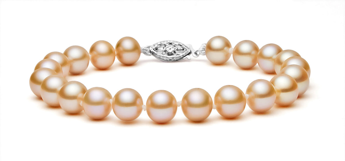 8.5-9.5mm Peach Freshwater Pearl Bracelet AAA Quality 7.5"