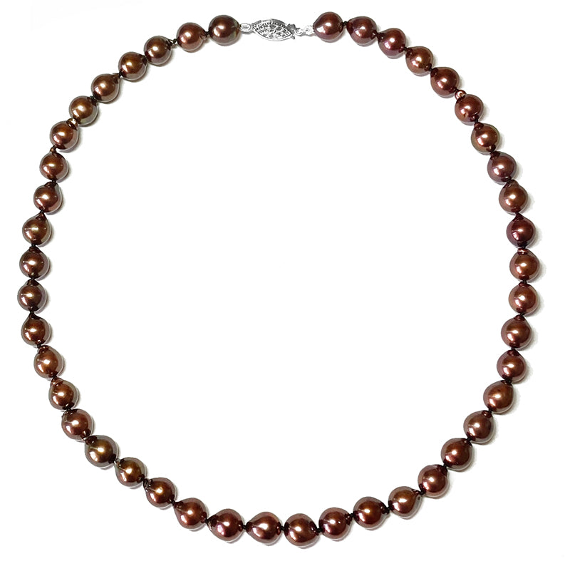 8-8.5mm Baroque Classic Cocoa Tahitian Cultured Pearl Necklace AA+ Quality Sterling Silver Clasp