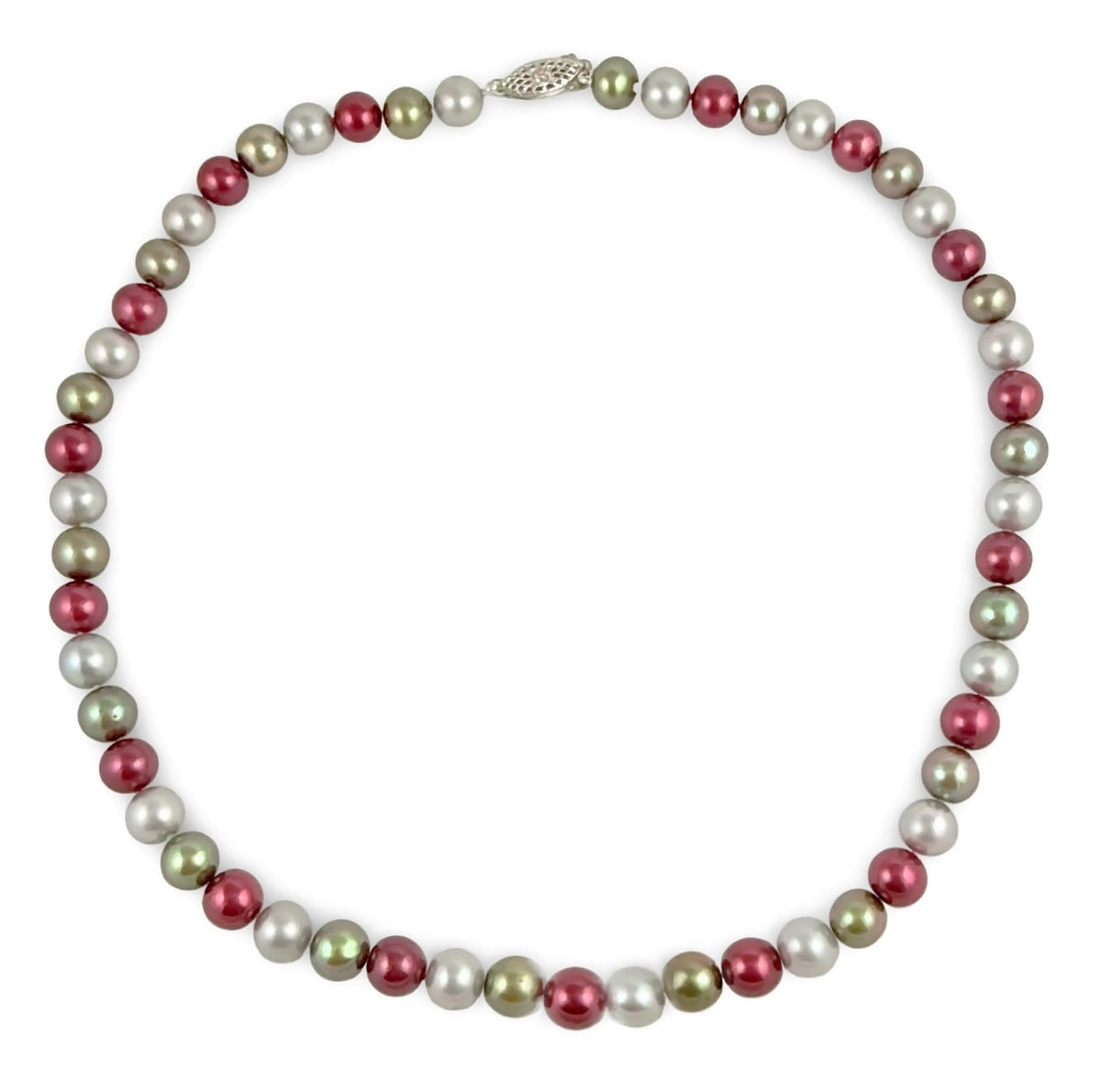 8-8.5mm Multicolor Freshwater Pearl Necklace AA+ Quality with a Sterling Silver Clasp, 17.5"