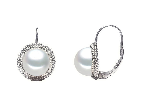 8-8.5mm Sterling Silver AAA Quality Freshwater Pearl Leverback Earrings