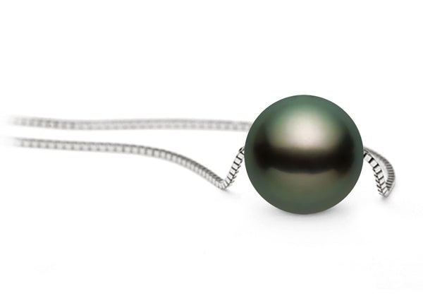 8-8.5mm AAA Quality Japanese Black Akoya Pearl Solitaire Necklace with a Sterling Silver Chain