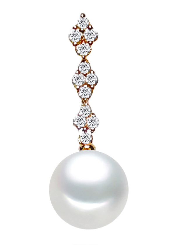 8-9.5mm AAA Quality White Japanese Akoya Pearl Pendant 14k Rose Gold & Diamonds