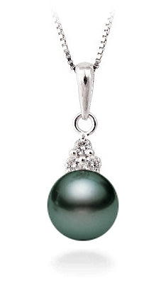 8-9mm AAA Quality Tahitian Pearl Pendant 14k Gold & Diamonds