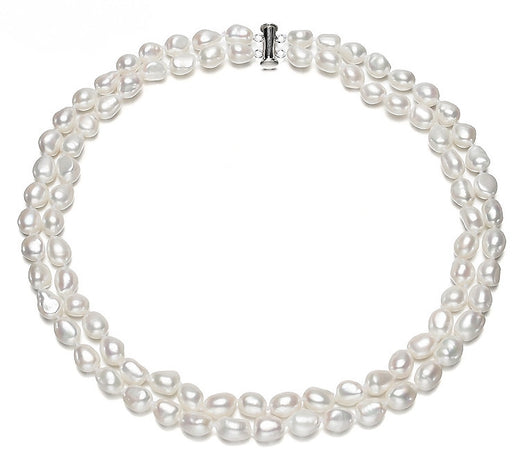 8-9mm Double Strand White Freshwater Pearl Necklace AA+ Quality 18"