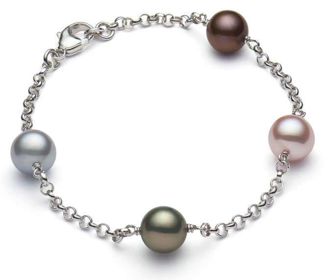 8-9mm Multicolor Freshwater Pearl Tin Cup Bracelet 7.5"