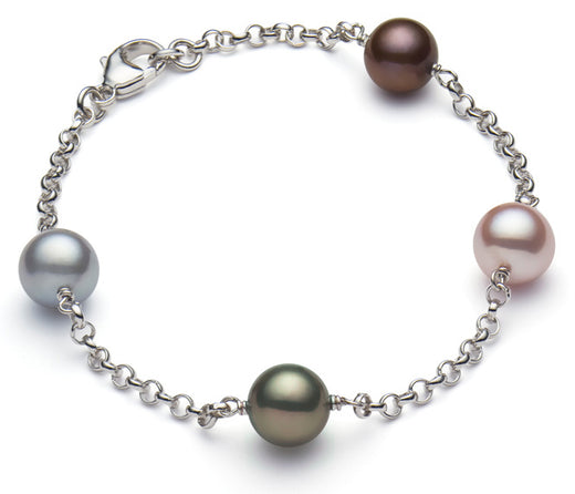8-9mm Multicolor Freshwater Pearl Tin Cup Bracelet 7.5"