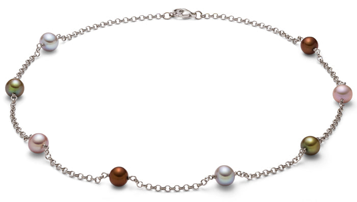 8-9mm Multicolor Freshwater Pearl Tin Cup Necklace 18"