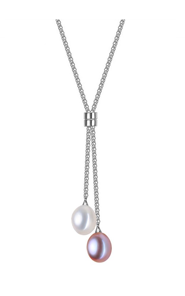 8mm Stylish White and Pink Freshwater Cultured Pearl Pendant Necklace AAA Quality with 17" Sterling Silver Chain