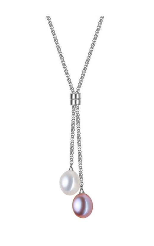 8mm Stylish White and Pink Freshwater Cultured Pearl Pendant Necklace AAA Quality with 17" Sterling Silver Chain