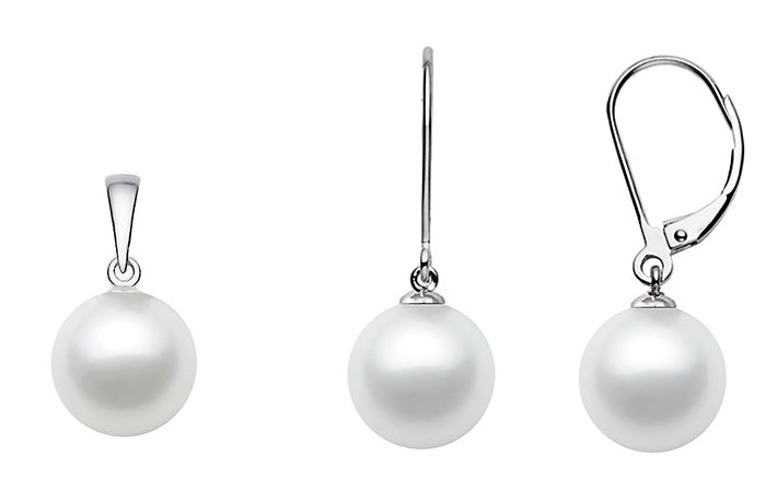 8mm White Japanese Akoya Cultured Pearl Set AAA Quality Sterling Silver