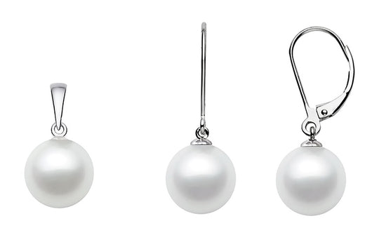 8mm White Japanese Akoya Cultured Pearl Set AAA Quality Sterling Silver