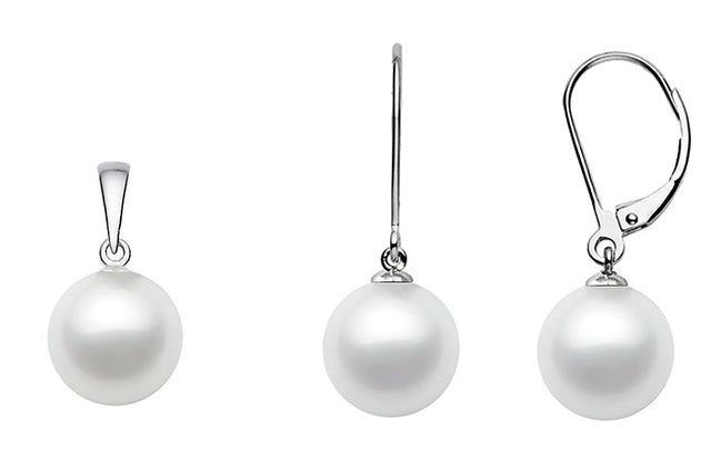 8mm White Japanese Akoya Cultured Pearl Set AAA Quality Sterling Silver