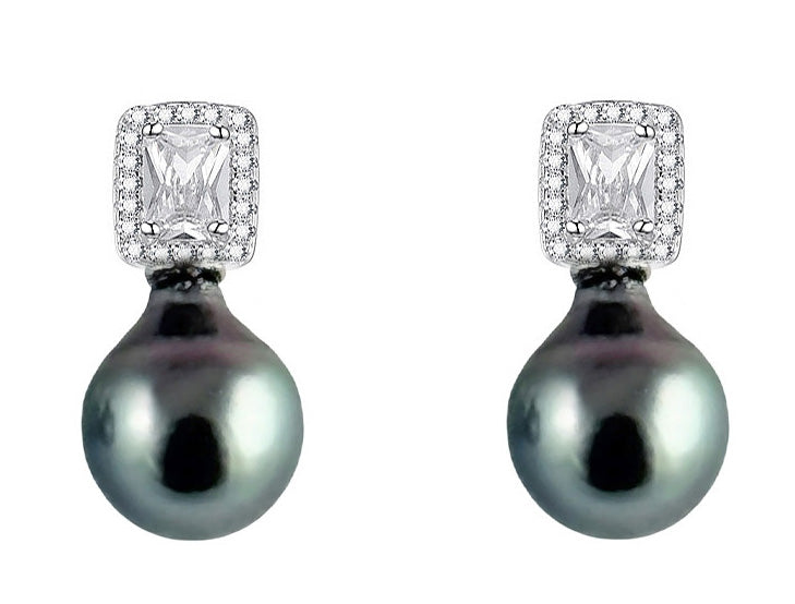 8x10mm Tahitian Pearl Earrings AA+ Quality Sterling SIlver