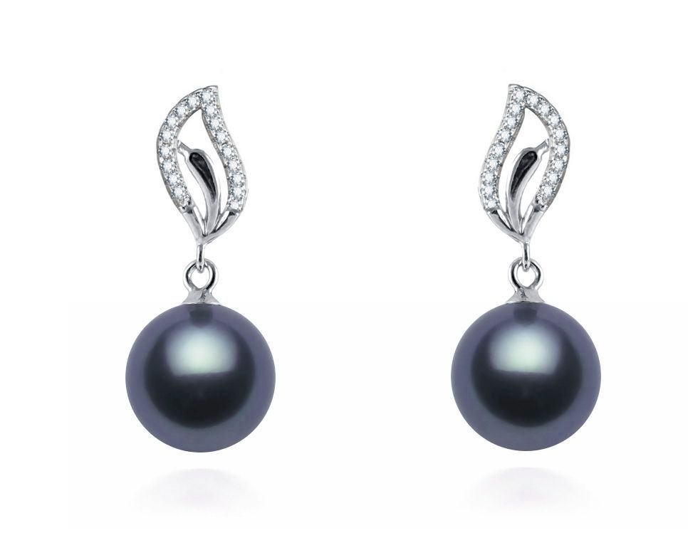 9-10mm Gray Tahitian Pearl Earrings AA+ Quality Sterling Silver