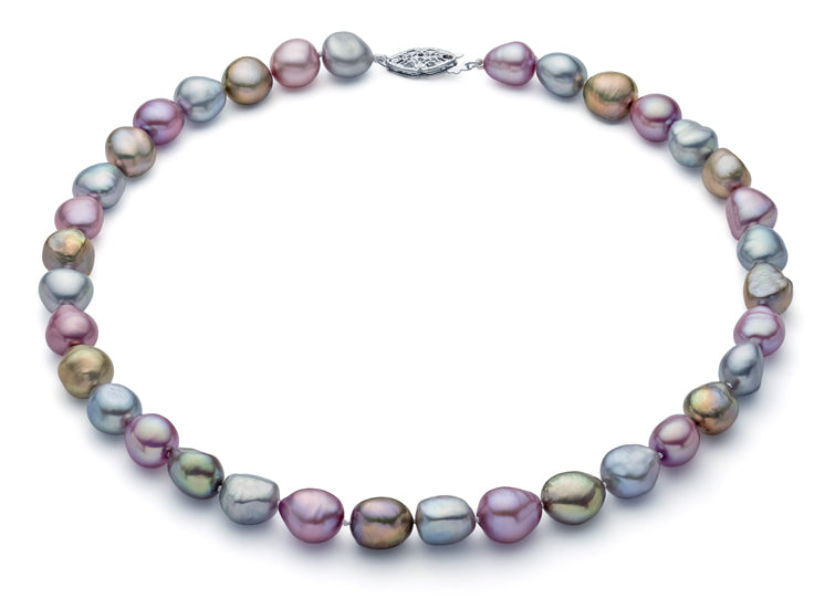 8.5-10mm Multicolor Baroque Freshwater Pearl Necklace AA+ Quality 17" with Sterling Silver Clasp