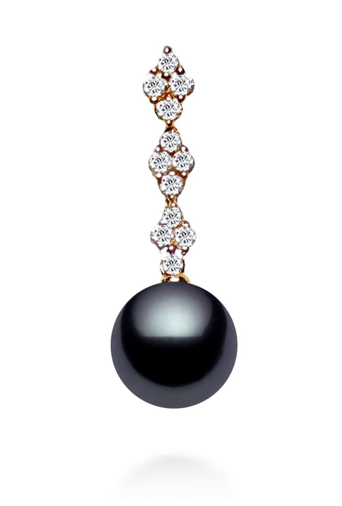 9-11mm AAA Japanese Black Akoya Pearl Pendant 14k Rose Gold & Diamonds