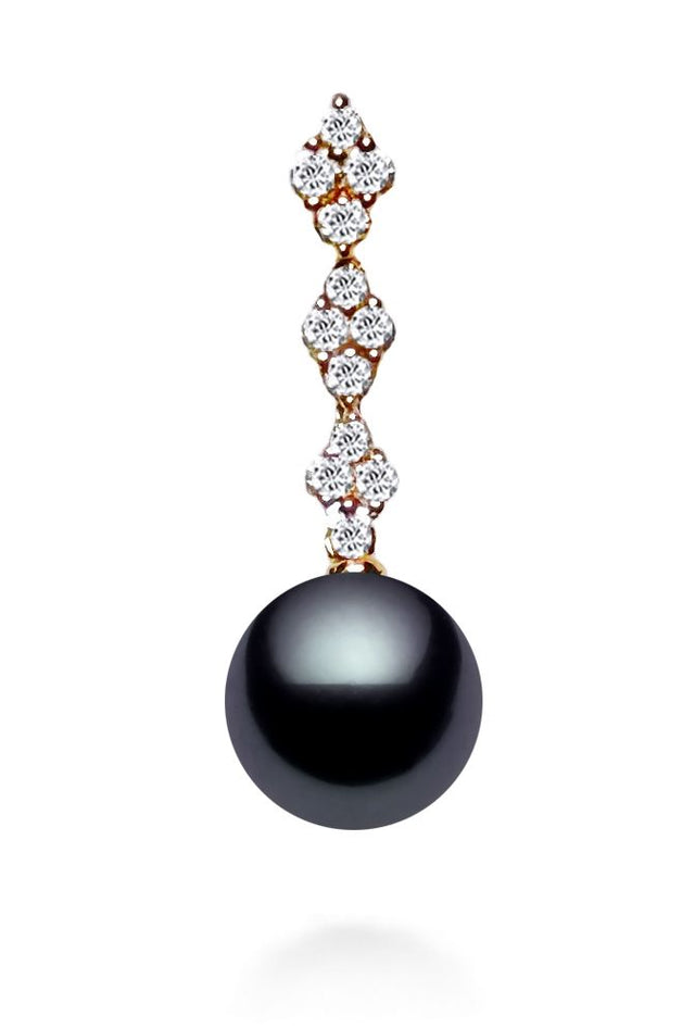 9-11mm AAA Japanese Black Akoya Pearl Pendant 14k Rose Gold & Diamonds